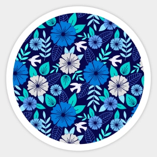 Blue Scandinavian flowers and birds Sticker